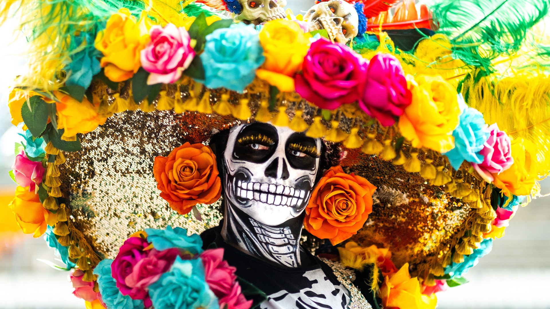 Person in skeleton make up. Photo.