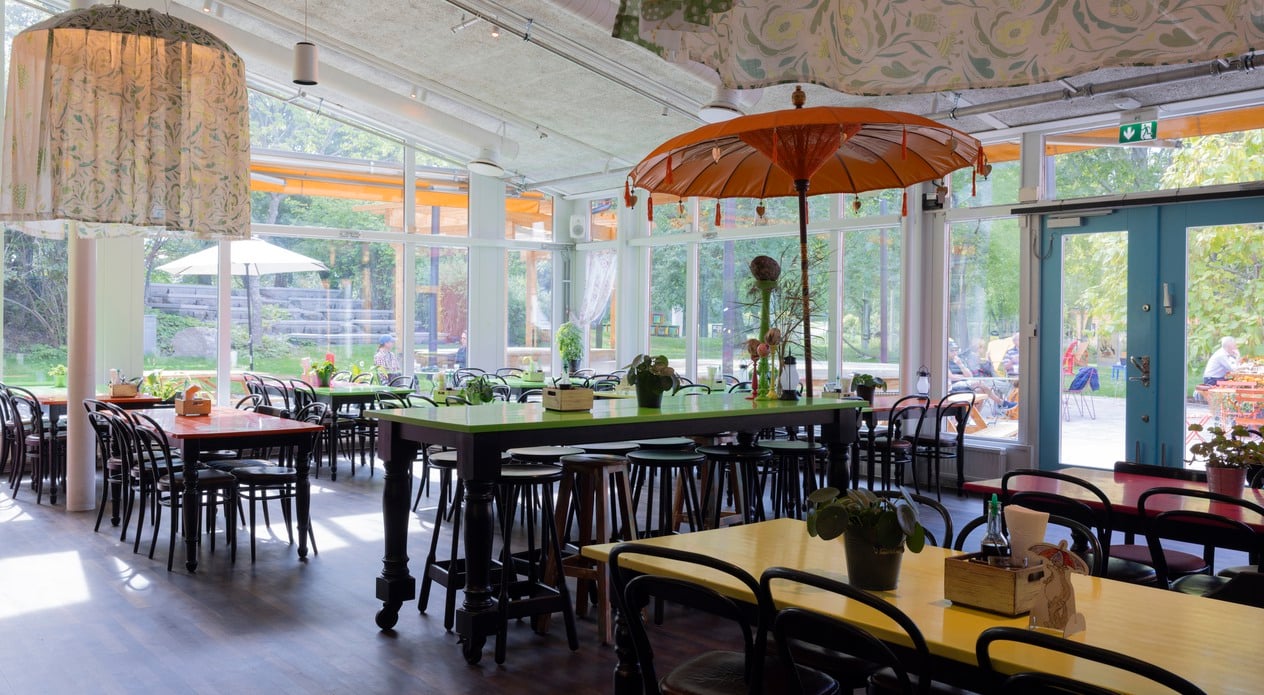 Matmekka, Mat, Fika, Restaurang, Etnografiska museet, Park, Besökare, Interiör